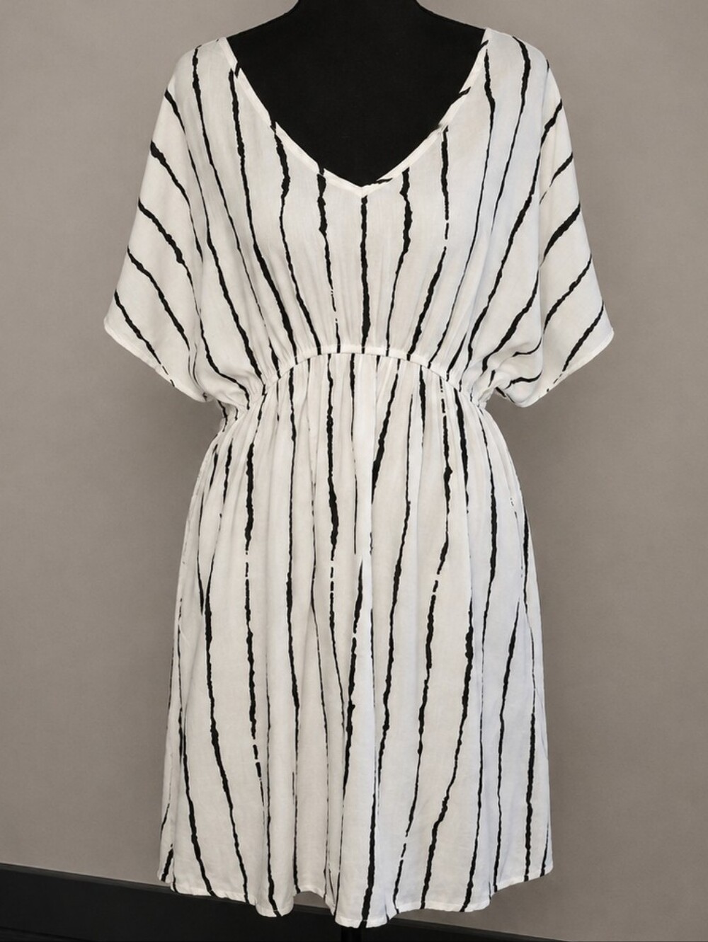 Women’s White and Black Striped V-Neck Dress
